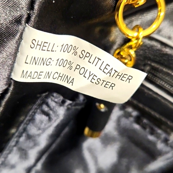 NEW!! Joy & Iman Black Split Leather w/ Gold Accents Large Tote Shoulder Bag - Picture 6 of 13